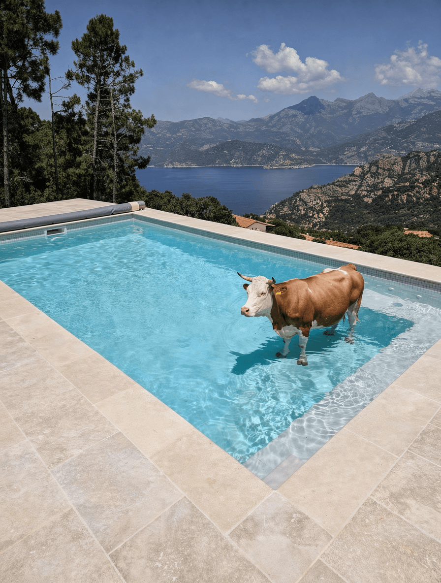 Vache dans la piscine — après